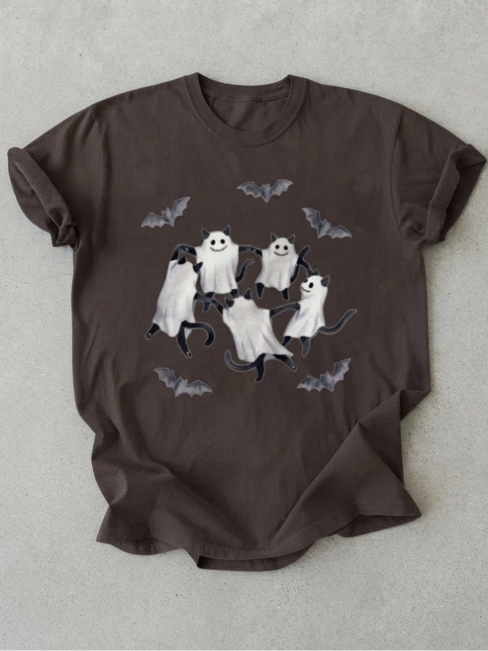 Ghost Cats Dancing Spooky Bats Halloween Party Gildan T-Shirt Brown